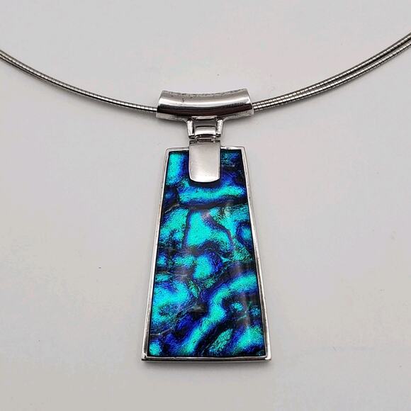Sarah’s Hope Sterling Silver & Blue Dichroic Glass Necklace Pendant & Chain - Picture 2 of 6